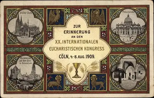 Ak Köln am Rhein, XX. Int. Eucharistischer Kongress 1909, Papst Pius X., Kardinal Fischer