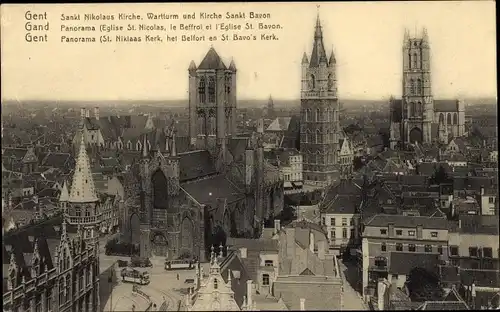 Ak Gand Gent Ostflandern, Panorama, Sankt Nikolaus Kirche, Wartturm, Kirche Sankt Bavon