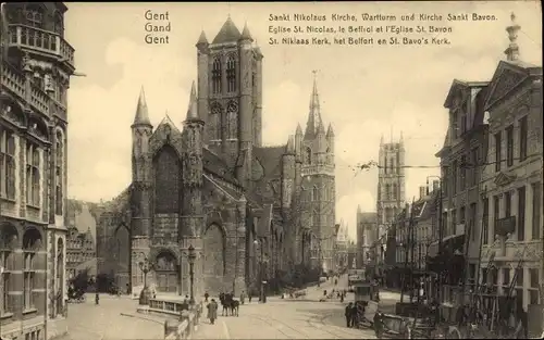 Ak Gand Gent Ostflandern, Sankt Nikolaus Kirche, Wartturm, Kirche Sankt Bavon