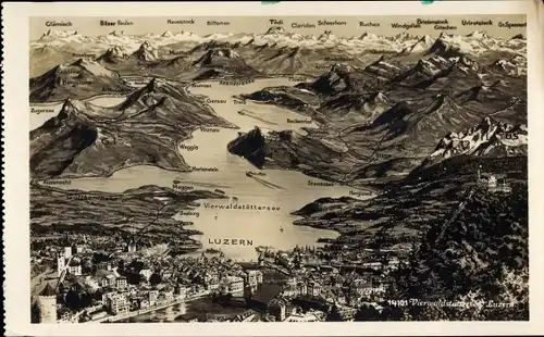 Landkarten Ak Kilchberg Kanton Zürich, Vierwaldstätter See, Luzern, Gebirgskette