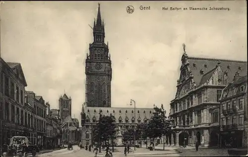 Ak Gand Gent Ostflandern, Het Belfort en Vlaamsche Schouwburg