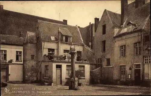 Ak Antwerpen Anvers Flandern, La Place St. Nicolas, Denkmal