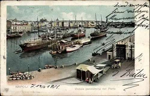 Litho Napoli Neapel Campania, Veduta panoramica del Porto