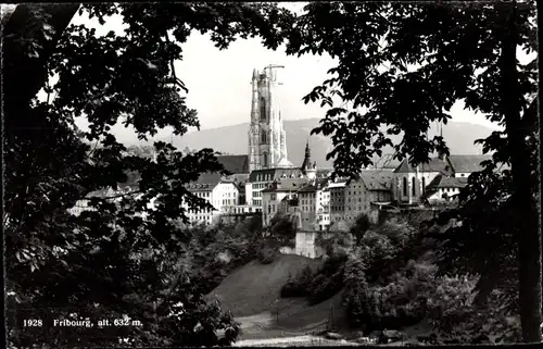 Ak Fribourg Freiburg Stadt Schweiz, Durchblick zur Stadt