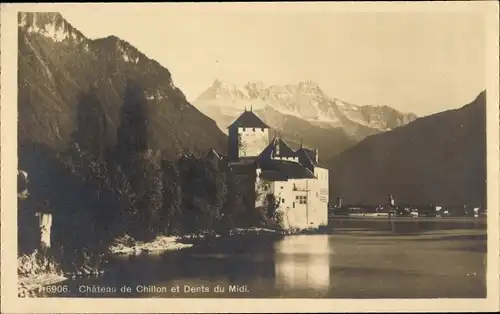 Ak Chillon Montreux Kanton Waadt, Château de Chillon et Dents du Midi