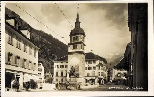 Ak Altdorf Kanton Uri, Partie am Tellsplatz, Denkmal, Kirche