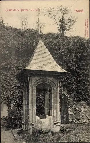 Ak Gand Gent Ostflandern, Ruines de St. Bavon, Brunnen