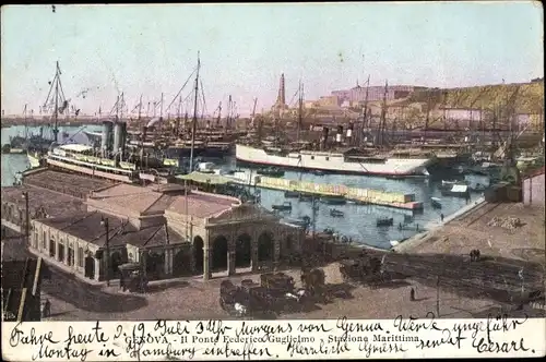 Ak Genova Genua Ligurien, Il Ponte Federico Guglielmo, Stazione Marittima, Dampfschiffe