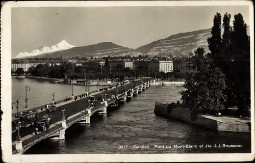 Ak Genève Genf Schweiz, Pont du Mont Blanc et Ile J. J. Rousseau
