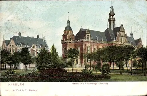 Ak Hamburg Harburg, Blick aufs Rathaus mit Verwaltungsgebäude