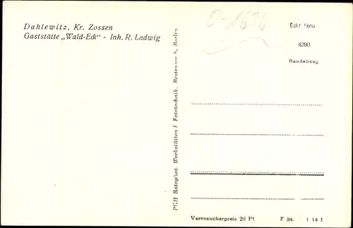 Ak Dahlewitz Kr. Zossen, Gaststätte Wald Eck, Inh. R. Ladwig