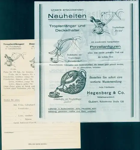 Klapp Ak Guben in der Niederlausitz, Metallwarenfabrik Hegenberg & Co, Deckelhalter, Tropfenfänger