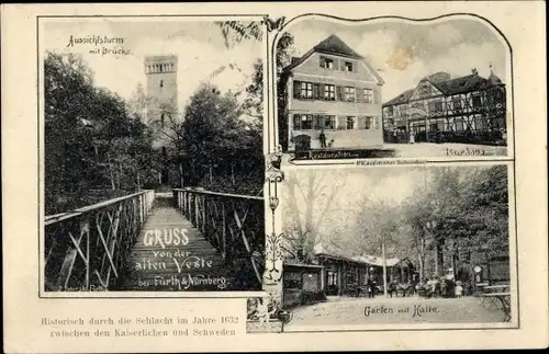 Ak Fürth in Mittelfranken Bayern, Alte Veste, Aussichtsturm mit Brücke, Gasthof