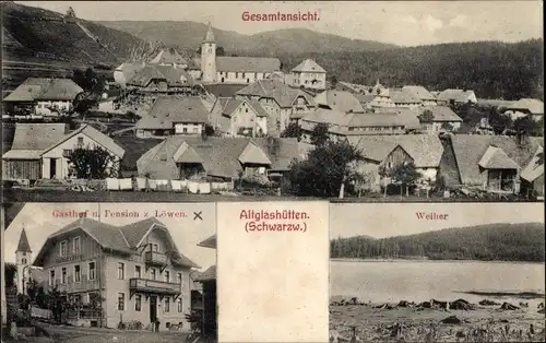 Ak Altglashütten Feldberg im Schwarzwald, Gasthof und Pension zum Löwen, Weiher, Totale