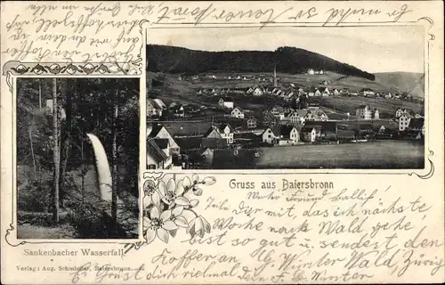 Ak Baiersbronn im Schwarzwald, Sankenbacher Wasserfall, Totalansicht der Ortschaft