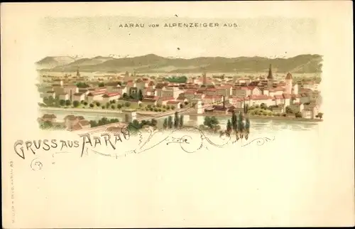 Litho Aarau Kanton Aargau, Stadt vom Alpenzeiger aus