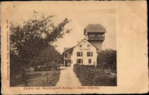 Ak Baden Kanton Aargau Schweiz, Pension und Aussichtspunkt Baldegg