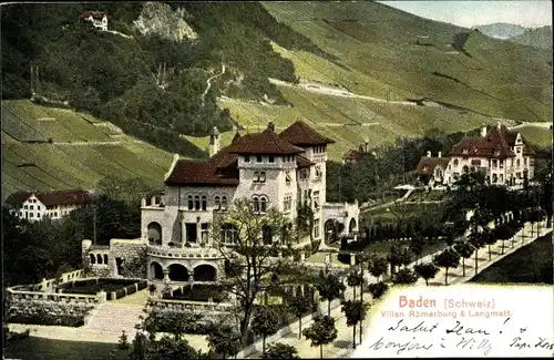 Ak Baden Kanton Aargau Schweiz, Villen Römerburg und Langmatt