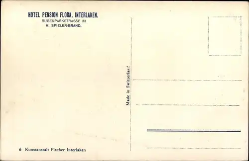 Ak Interlaken Kanton Bern Schweiz, Hotel Pension Flora, Rugenparkstraße 33