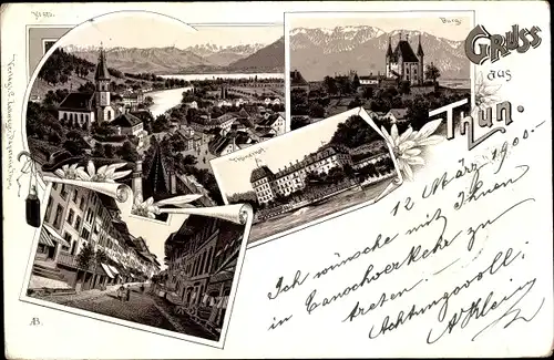 Litho Thun Kt. Bern Schweiz, Burg, Straßenpartie, Ortsansichten