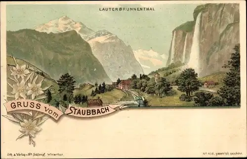 Litho Kanton Bern, Staubbach, Edelweiß, Lauterbrunnenthal