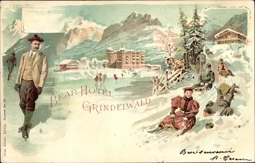Litho Grindelwald Kanton Bern, Schlittenfahrt, Eislauf, Hotel
