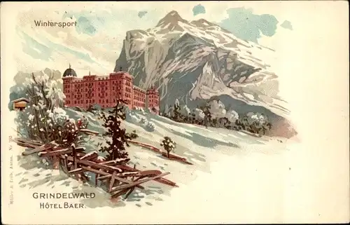 Litho Grindelwald Kanton Bern, Hotel Baer, Bergspitze