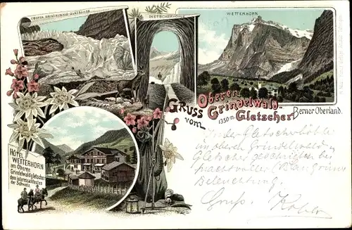 Litho Grindelwald Kanton Bern, Gletscher, Wetterhorn, Edelweiß, Hotel