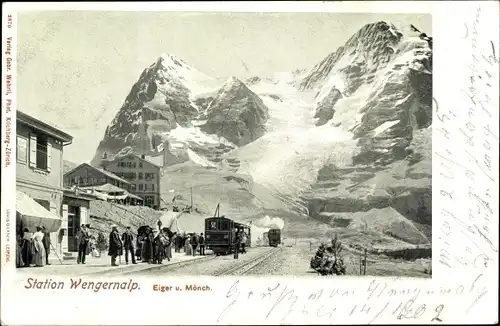 Ak Kanton Bern, Wengernalp, Bahnstation, Eiger und Mönch