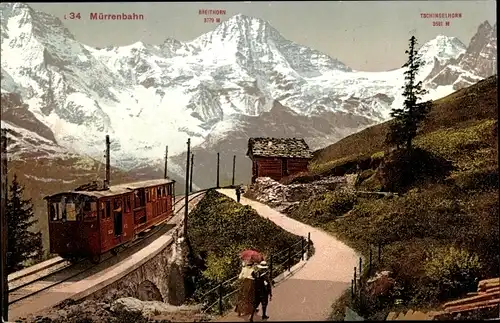 Ak Mürrenbahn, Breithorn, Tschingelhorn, Bergbahn, Bahnhof