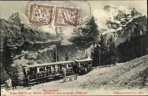 Ak Schweiz, Mürrenbahn, Eiger, Mönch und Jungfrau, Bergbahn, Station