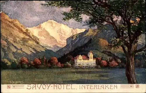 Künstler Ak Jorgensen, H., Interlaken Kanton Bern Schweiz, Savoy-Hotel, Bergpanorama