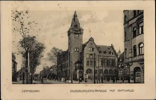 Ak Hamborn Duisburg im Ruhrgebiet, Duisburger Straße mit Rathaus