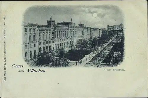 Mondschein Ak München Bayern, Königliche Regierung