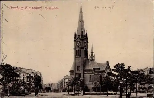 Ak Hamburg Eimsbüttel, Partie an der Apostelkirche