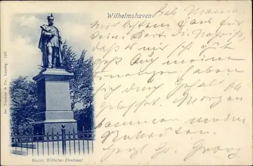 Ak Wilhelmshaven an der Nordsee, Blick auf das Kaiser Wilhelm Denkmal