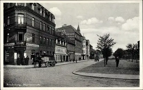 Ak Rendsburg in Schleswig Holstein, Herrenstraße, Gasthaus Reichskrone, Geschäftshaus E. Hellwig