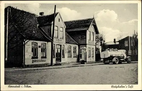 Ak Hennstedt in Dithmarschen, Westphalens Café, Tankwagen