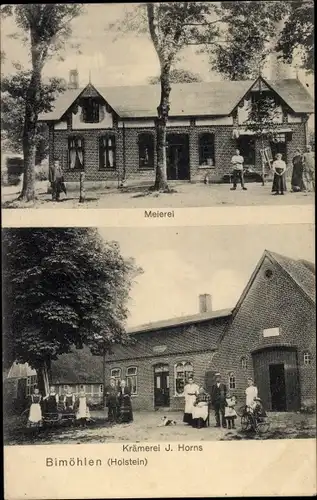 Ak Bimöhlen in Holstein, Krämerei J.Horns, Meierei