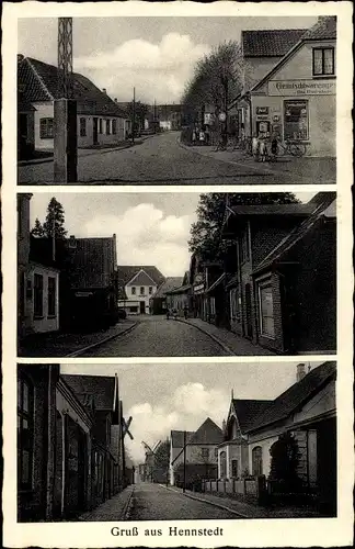 Ak Hennstedt in Dithmarschen, Straßenpartien, Gemischtwarengeschäft