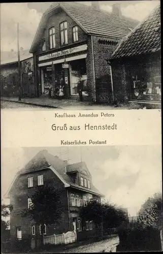 Ak Hennstedt in Dithmarschen, Kaufhaus Amandus Peters, Kaiserliches Postamt