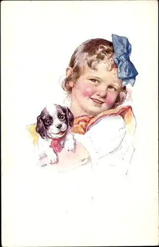 Künstler Ak Feiertag, K., Mädchen mit Hund, Portrait