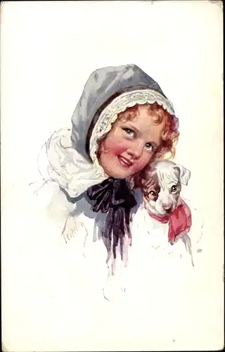 Künstler Ak Feiertag, K., Mädchen mit Hund, Portrait, Freundschaft