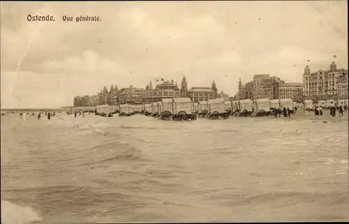 Ak Ostende Westflandern, Vue generale, Strand, Badewagen