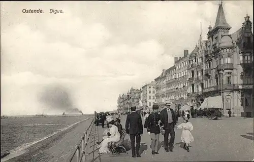 Ak Ostende Westflandern, Digue, Strandpromenade, Spaziergänger