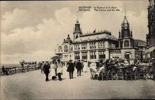 Ak Ostende Westflandern, Le Kursaal et la digue, Strandpromenade, Spaziergänger