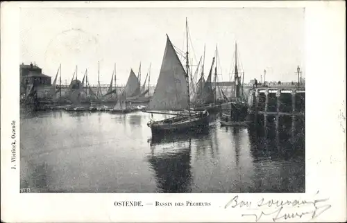 Ak Ostende Westflandern, Bassin des Pecheurs, Segelboote, Hafen