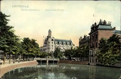 Ak Amsterdam Nordholland Niederlande, Stadhouderskade en Americain Hotel