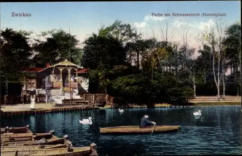 Ak Zwickau in Sachsen, Partie am Schwanenteich, Gondelplatz