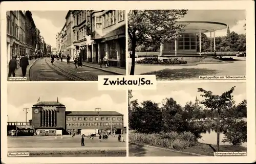 Ak Zwickau in Sachsen, Hauptstraße, Musikpavillon, Schwanenteichanlangen, Hauptbahnhof